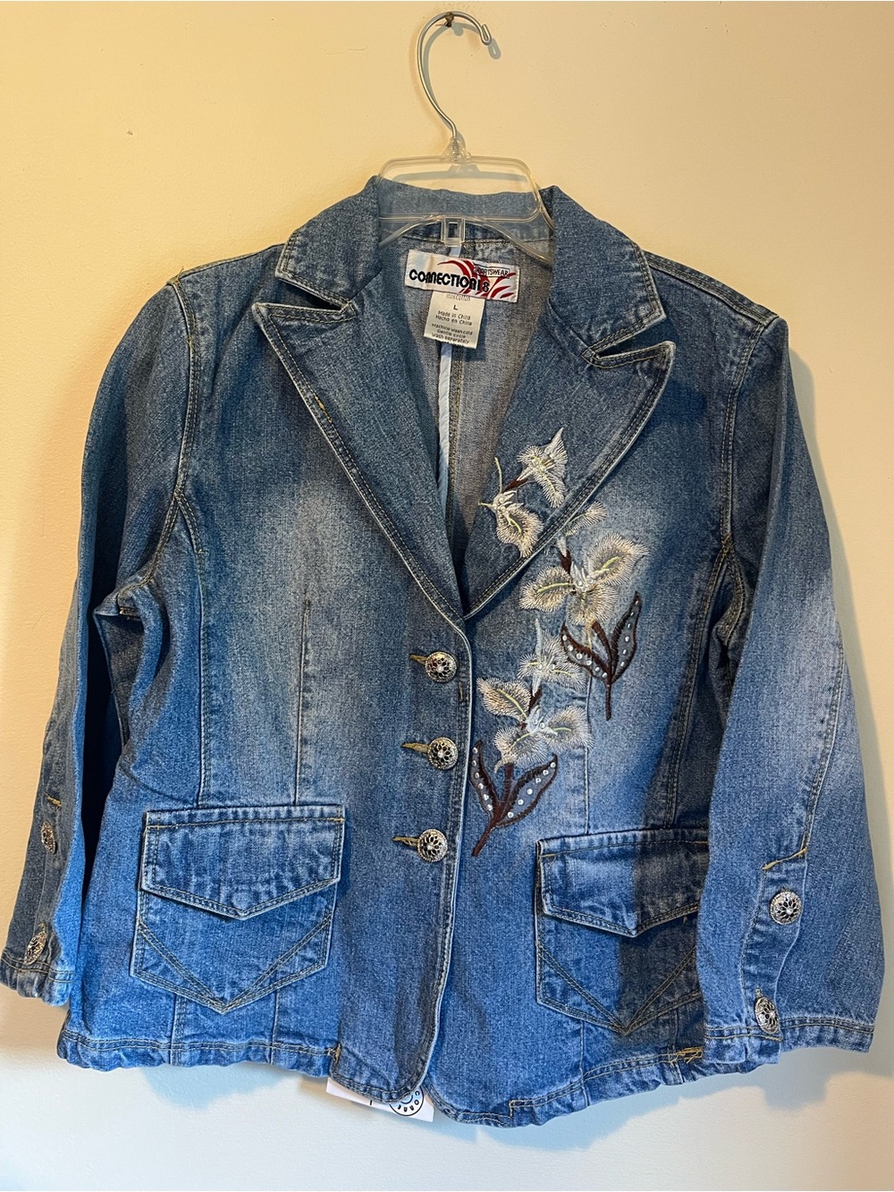 Girls Vintage Blue Embroidered Denim Jacket